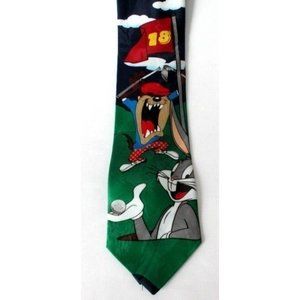 Vintage Loony Tunes Bugs Bunny Tazmanian Devil Golfing Necktie Tie 58" l 4" w